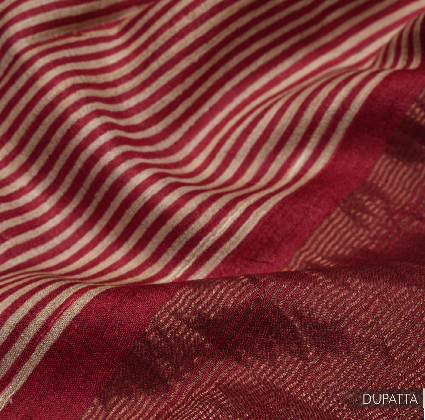 Red Tussar Silk Salwar with Off White and Red Stripes Dupatta