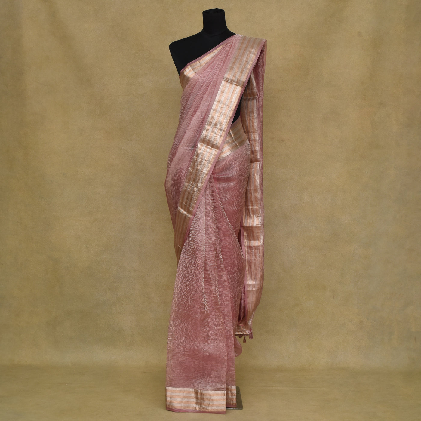 Onion Pink Multicolour Tissue Saree with Crush Tissue Pallu