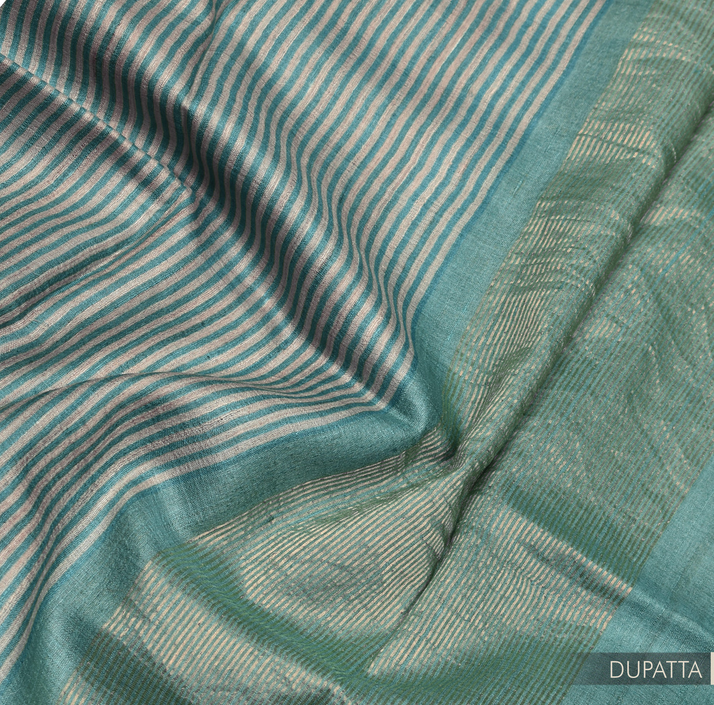 Blue Tussar Silk Salwar with Off White Stripes Dupatta