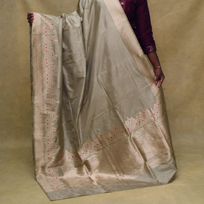 Grey Banarasi Silk Saree with Getty Self Pallu