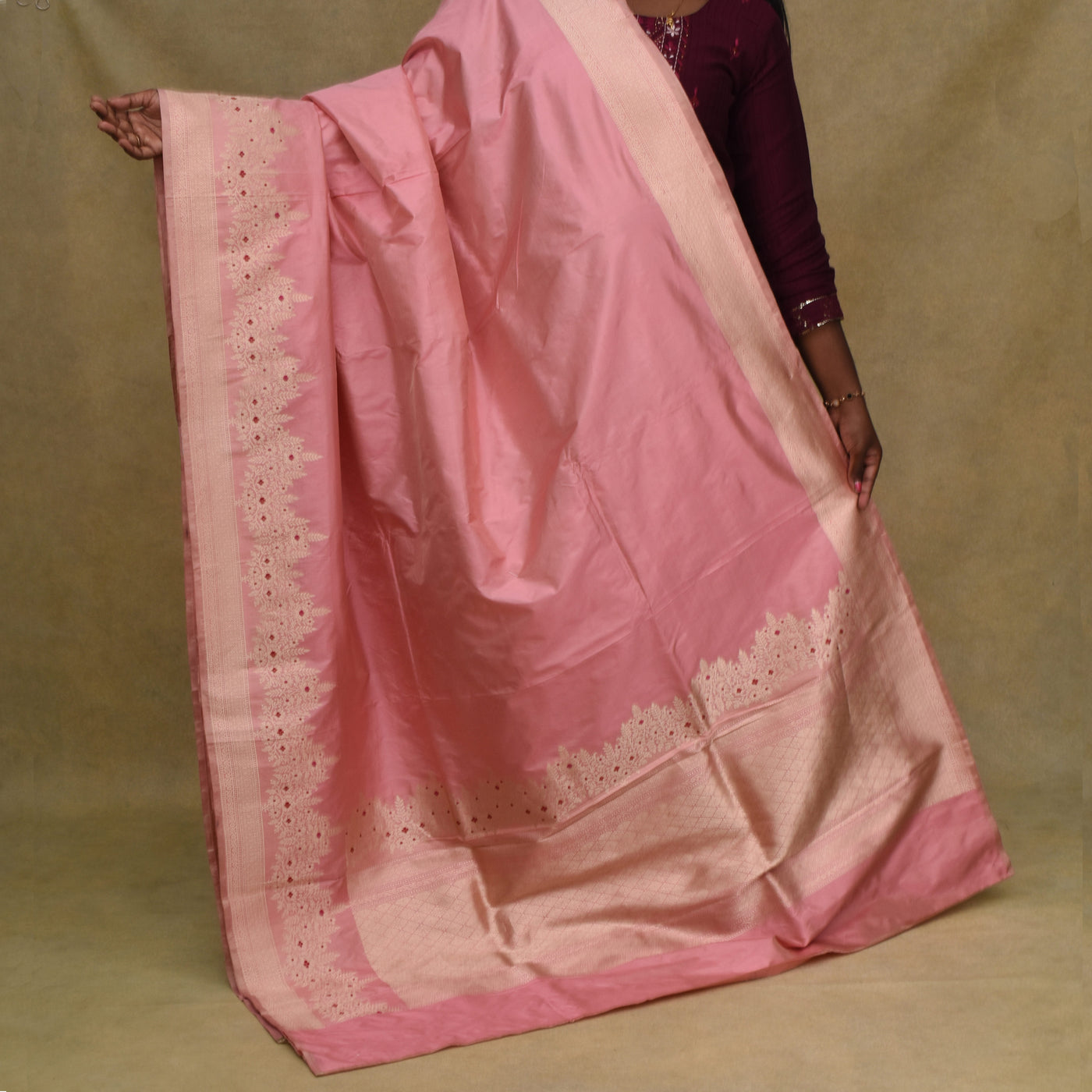 Pink Banarasi Silk Saree with Getty Self Pallu