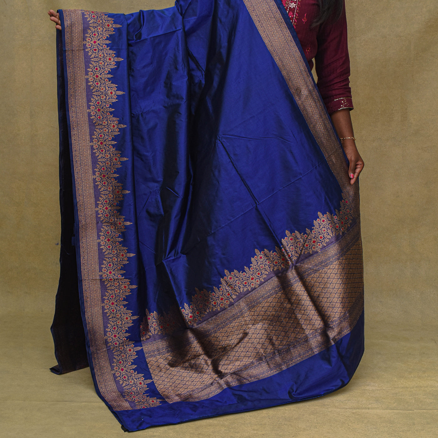 MS Blue Banarasi Silk Saree with Getty Self Pallu