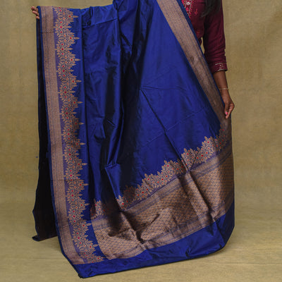 MS Blue Banarasi Silk Saree with Getty Self Pallu