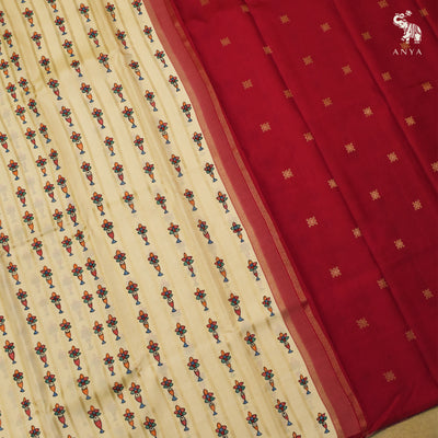 Off White Madhubani Kanchi Silk Saree