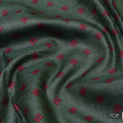 Bottle Green Tussar Silk Salwar with Red Floral Print Dupatta