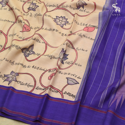 Off White Pen Kalamkari Silk Saree with Floral Design