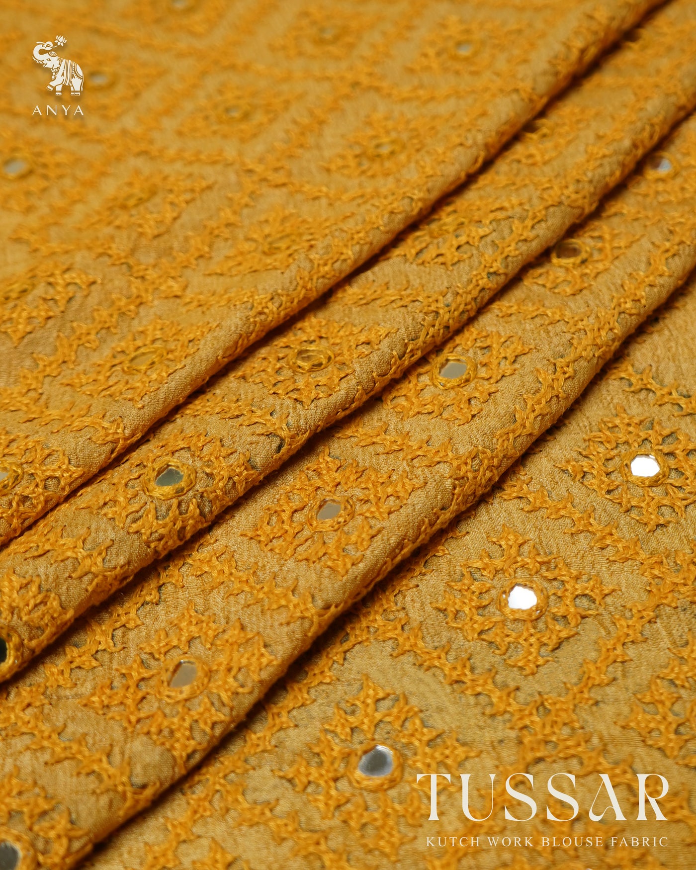 Yellow Tussar Kutch Work Blouse Fabric