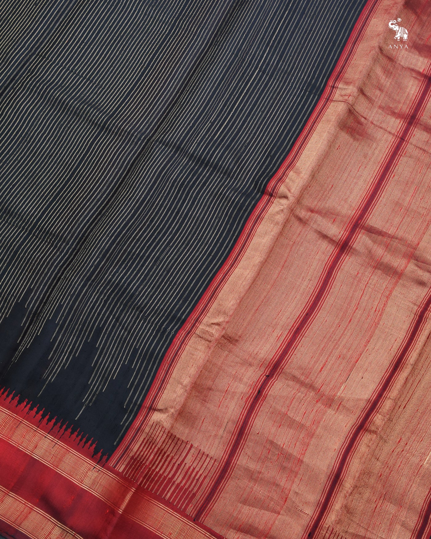 Black Raw Silk Saree with Zari Stripes Design