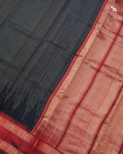 Black Raw Silk Saree with Zari Stripes Design