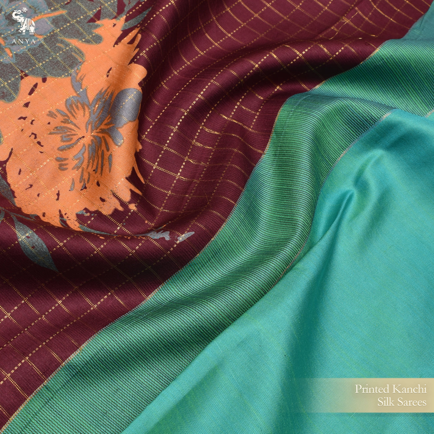 V Pakku Printed Kanchi Silk Saree with Zari Kattam and Floral Print Design