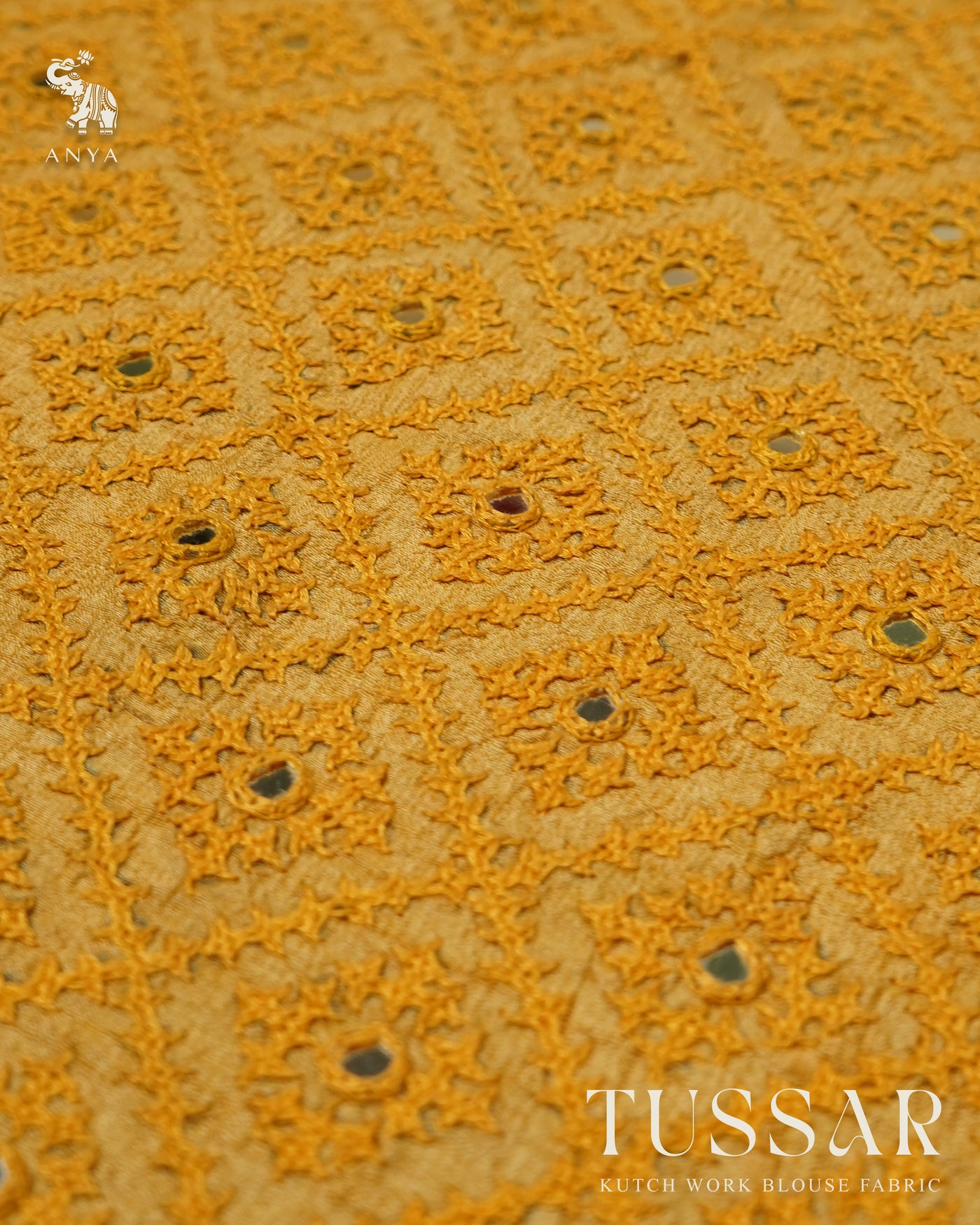 Yellow Tussar Kutch Work Blouse Fabric