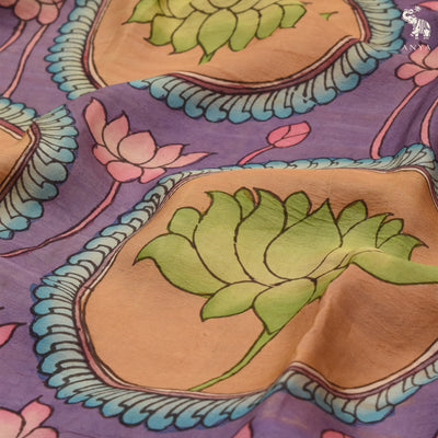 Lavender Pen Kalamkari Kanchi Silk Saree