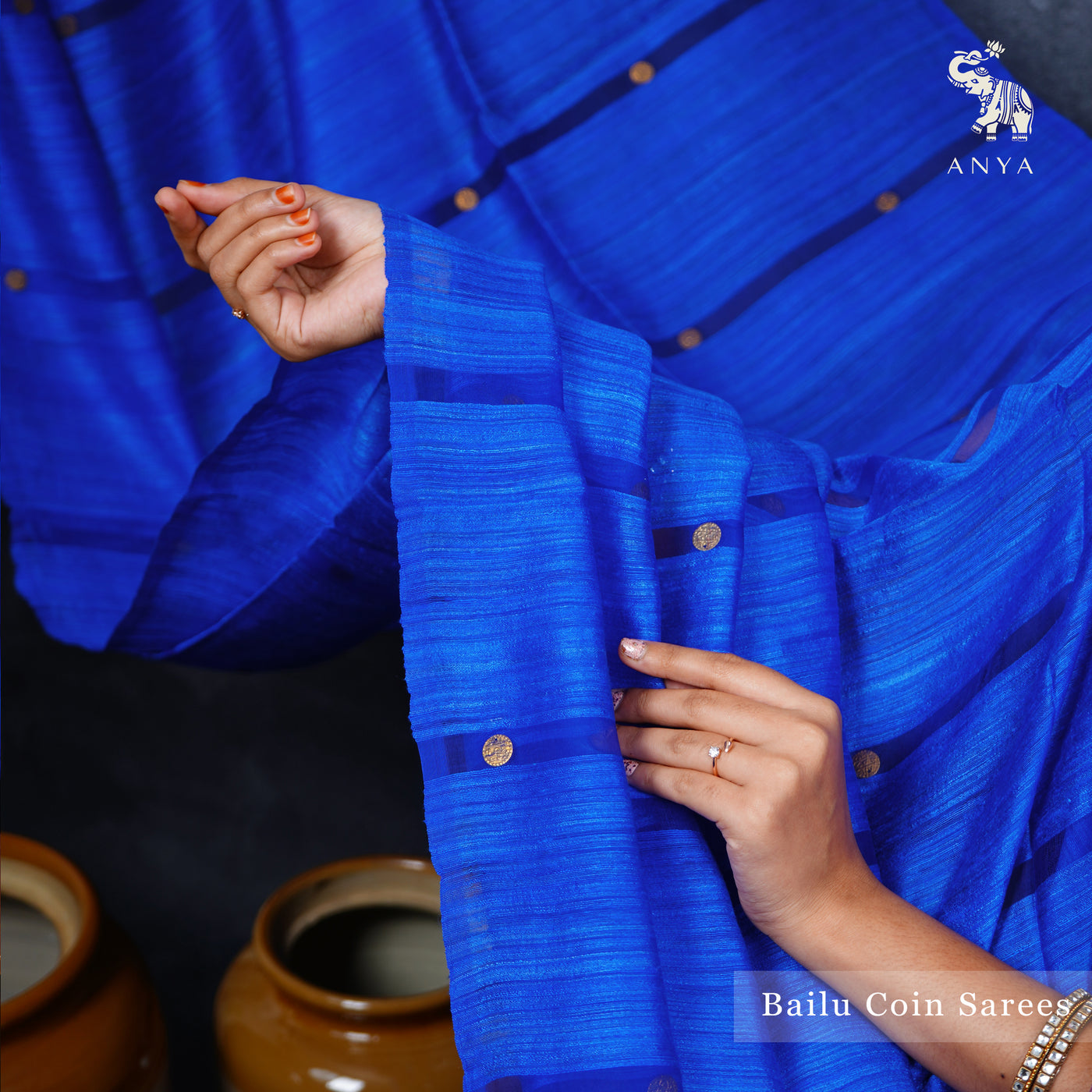 Royal Blue Bailu Silk Saree with Coin Design