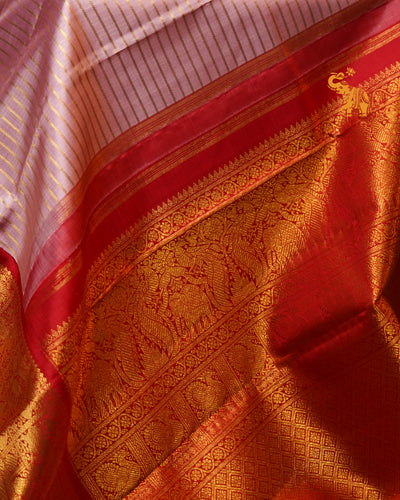 Onion Pink Kanchipuram Silk Saree with Stripes Design