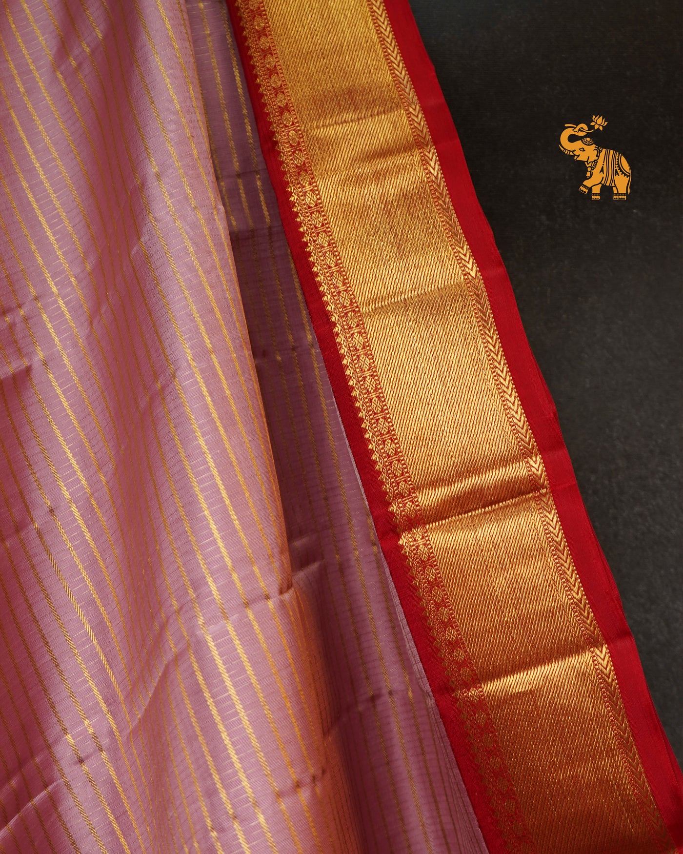 Onion Pink Kanchipuram Silk Saree with Stripes Design