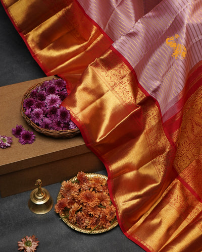 Onion Pink Kanchipuram Silk Saree with Stripes Design