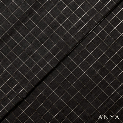 Black Checked Tussar Silk Fabric
