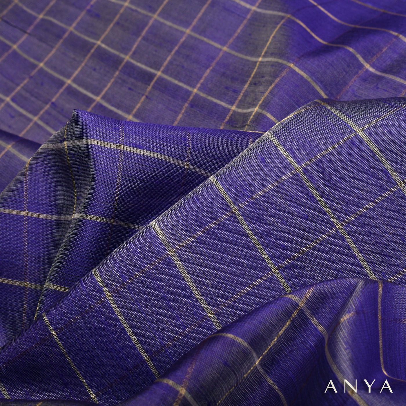 Violet Checked Tussar Silk Fabric
