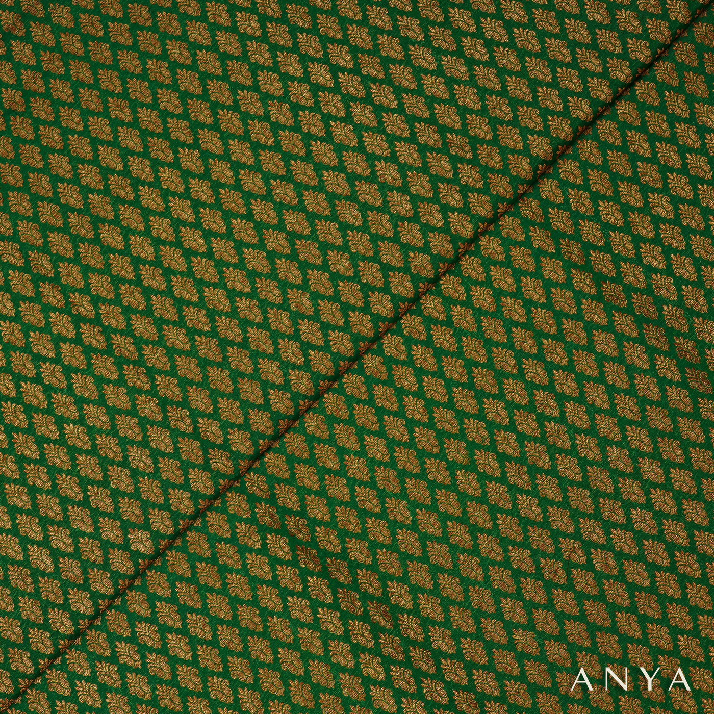 Alli Green Banarasi Silk Fabric with Zari Butta Design