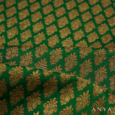 Alli Green Banarasi Silk Fabric with Zari Butta Design