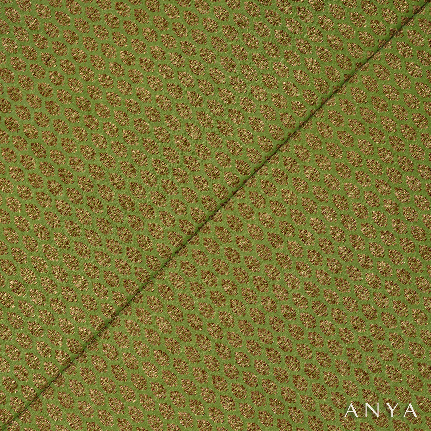 Apple Green Banarasi Silk Fabric with Zari Butta Design