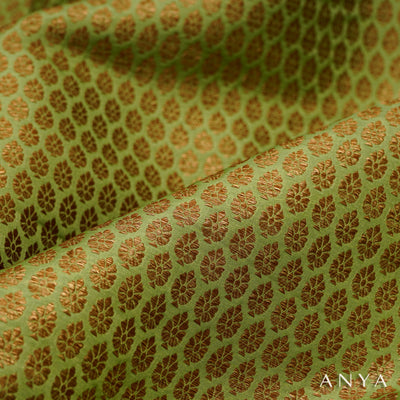 Apple Green Banarasi Silk Fabric with Zari Butta Design
