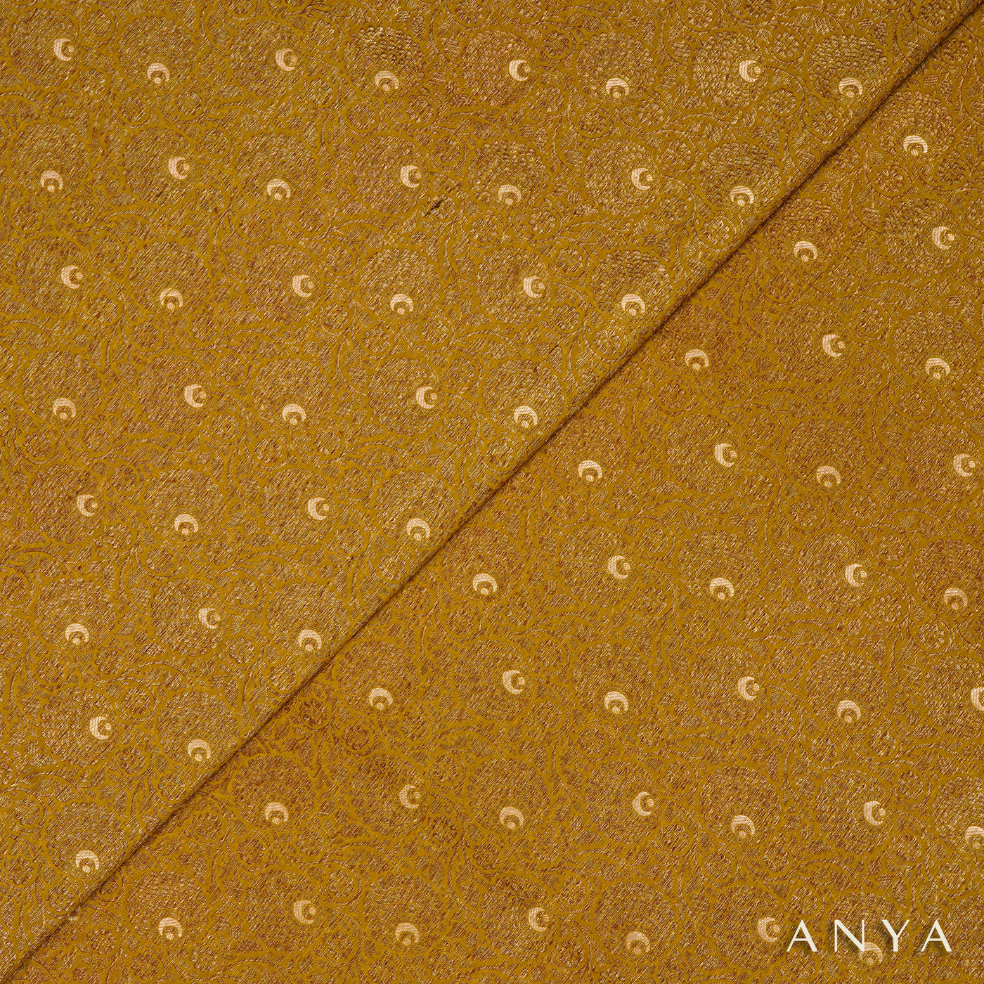 Oil Mustard Banarasi Silk Fabric with Zari Creeper Design