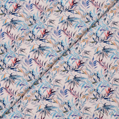 Off White Linen Fabric with Leaf Design