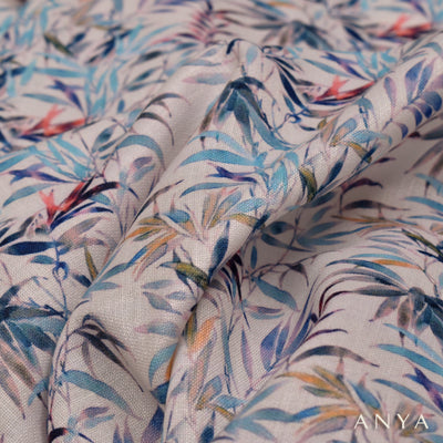 Off White Linen Fabric with Leaf Design