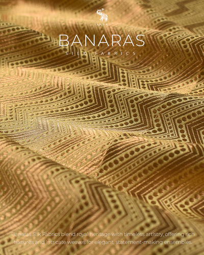 Golden Mustard Tissue Banarasi Silk Fabric with Zig Zag Design