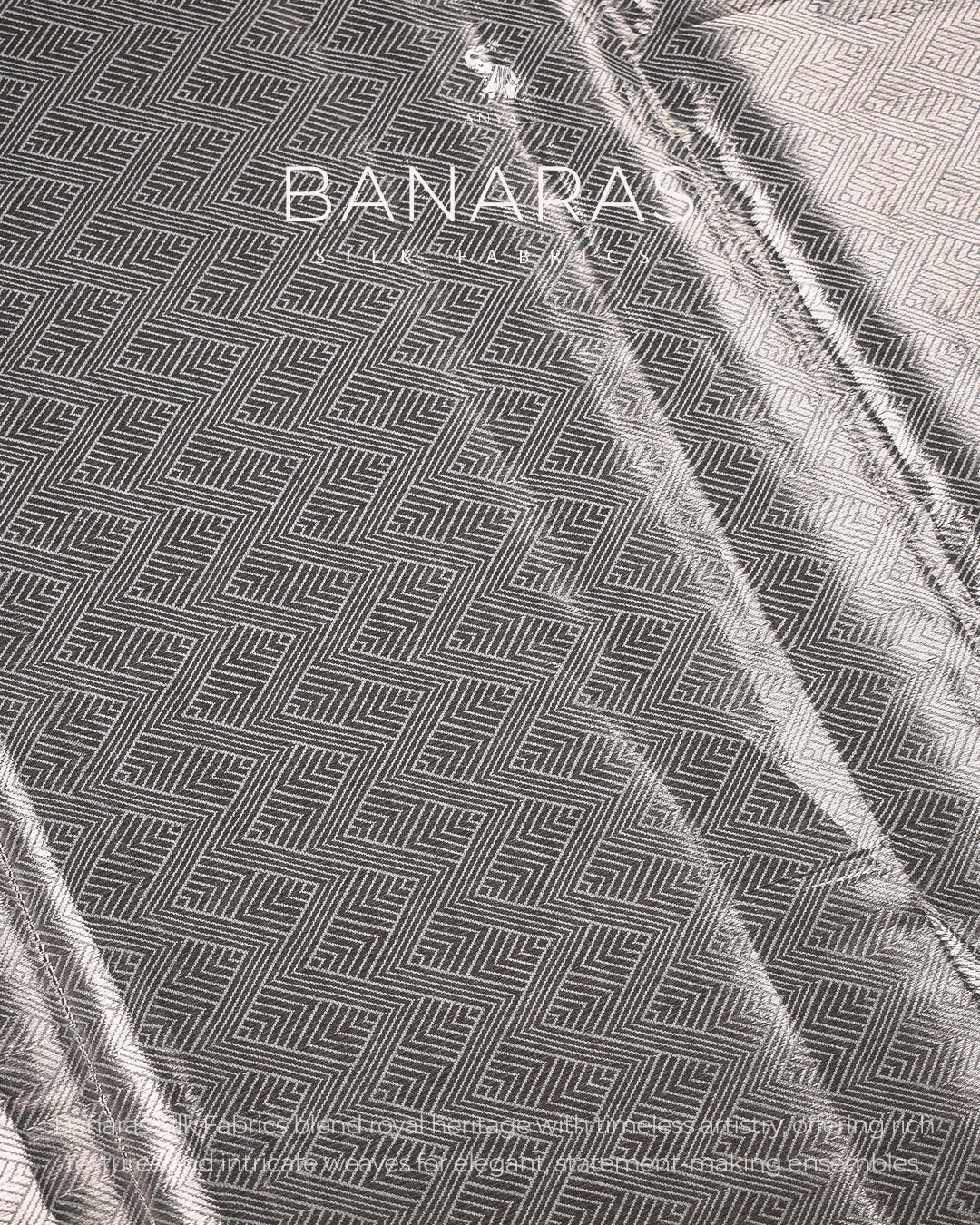 Grey Tissue Banarasi Silk Fabric with Zig Zag Design