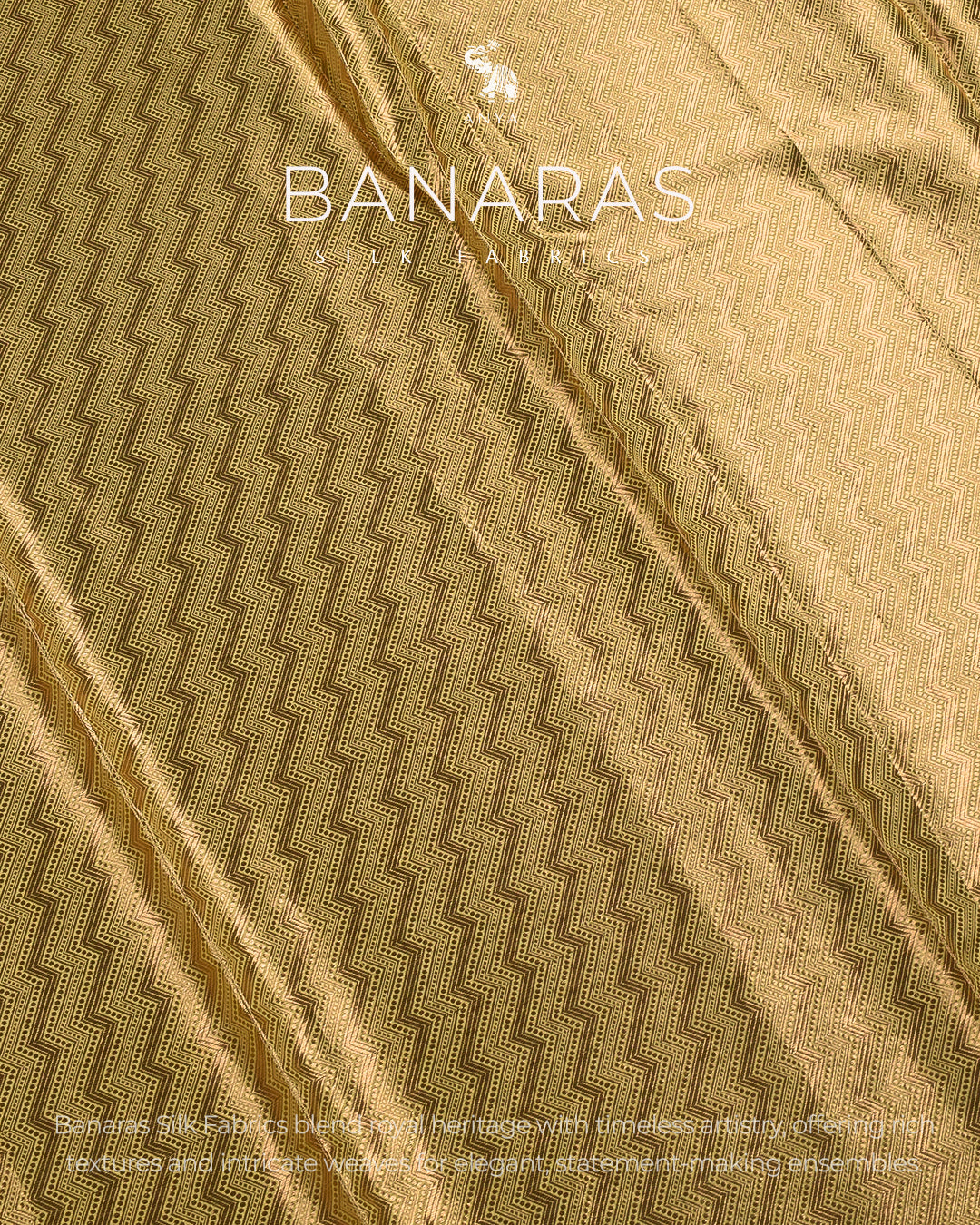 Golden Mustard Tissue Banarasi Silk Fabric with Zig Zag Design
