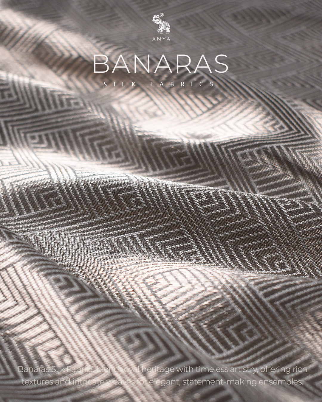 Grey Tissue Banarasi Silk Fabric with Zig Zag Design