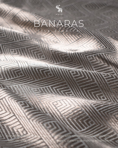 Grey Tissue Banarasi Silk Fabric with Zig Zag Design