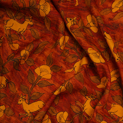 Rust Pen Kalamkari Fabric with Animal Print Design