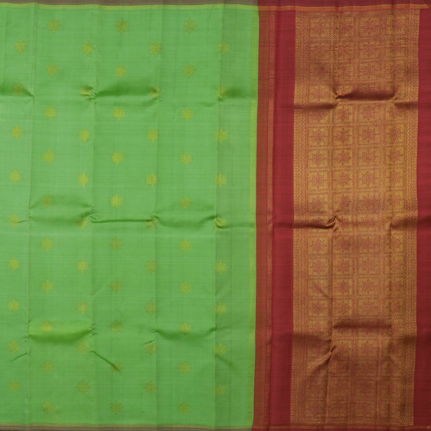 Apple Green Kanchipuram Silk Saree with Kolam Butta Design