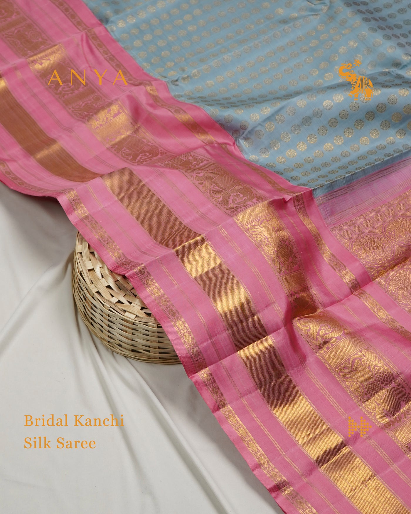 Grey Kanchipuram Silk Saree with Zari Butta Design