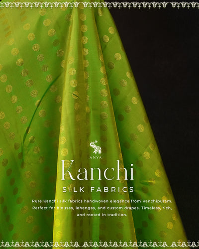 Parrot Green Kanchi Silk Fabric with Rudraksha Butta Design