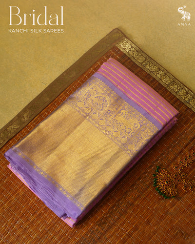 Lotus Pink Kanchipuram Silk Saree with Zari Stripes Design