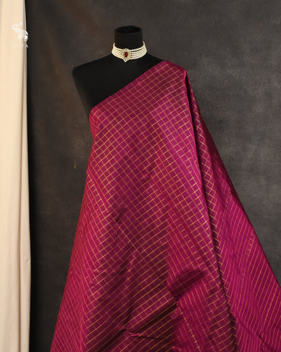Magenta Kanchi Silk Fabric with Zari Kattam Design