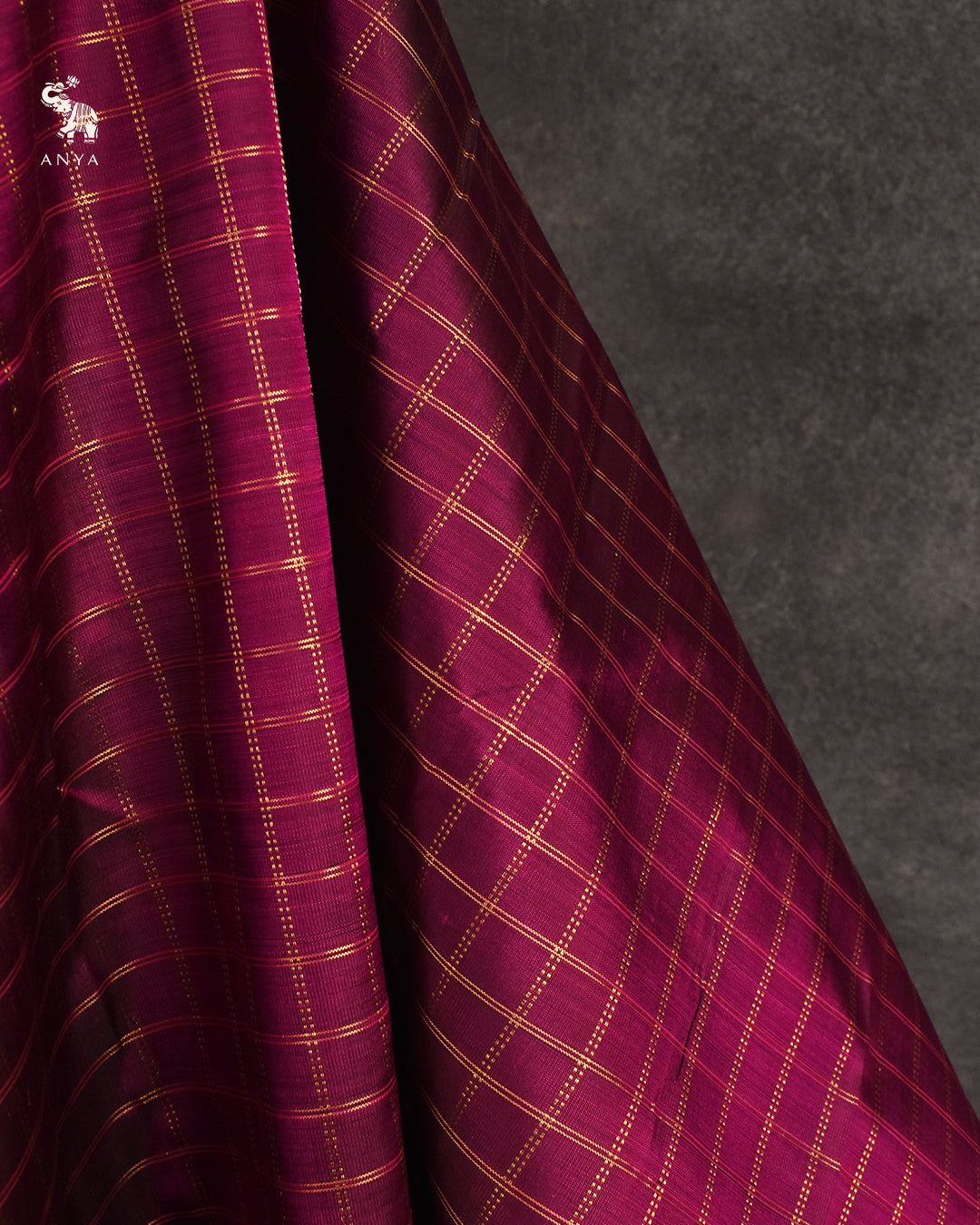 Magenta Kanchi Silk Fabric with Zari Kattam Design