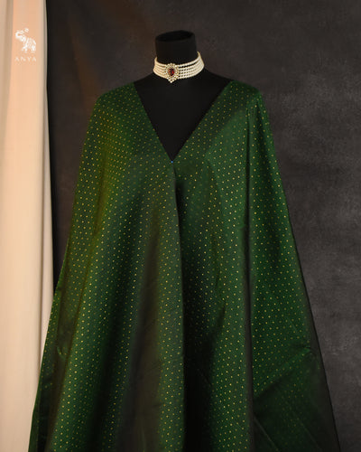 Bottle Green Kanchi Silk Fabric with Lakshadeepam Design