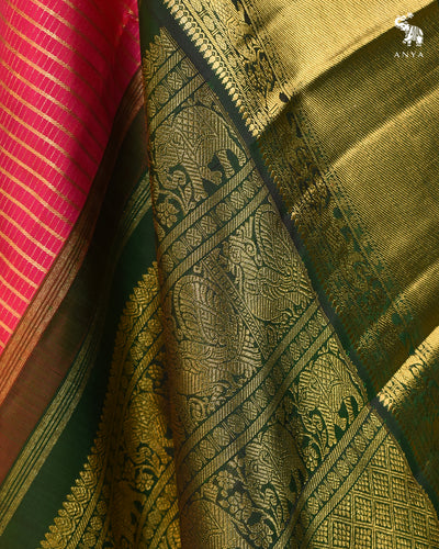 Pink Kanchipuram Silk Saree with Getty Checks Design