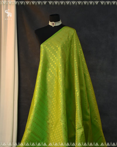 Parrot Green Kanchi Silk Fabric with Rudraksha Butta Design