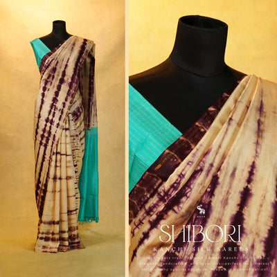 Off White and Purple Shibori Kanchi Silk Saree