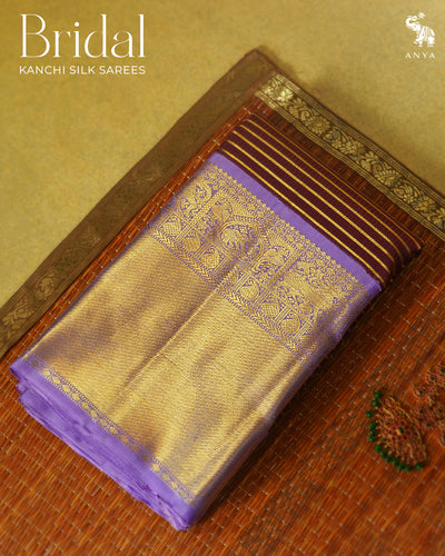 V Pakku Kanchipuram Silk Saree with Zari Kattam Design