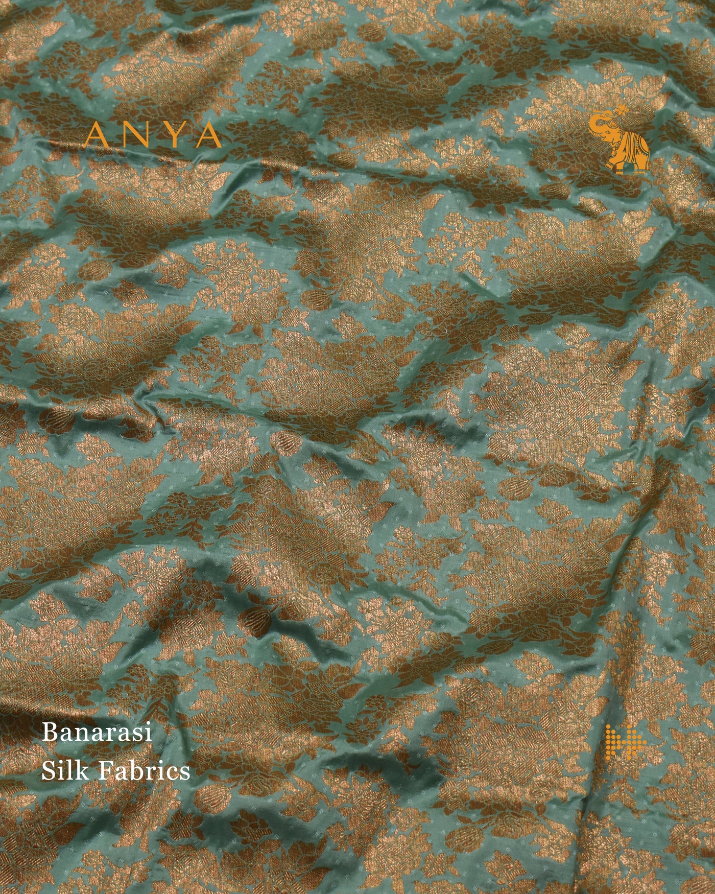 Baby Blue Banarasi Silk Fabric with Antique Floral Butta Design