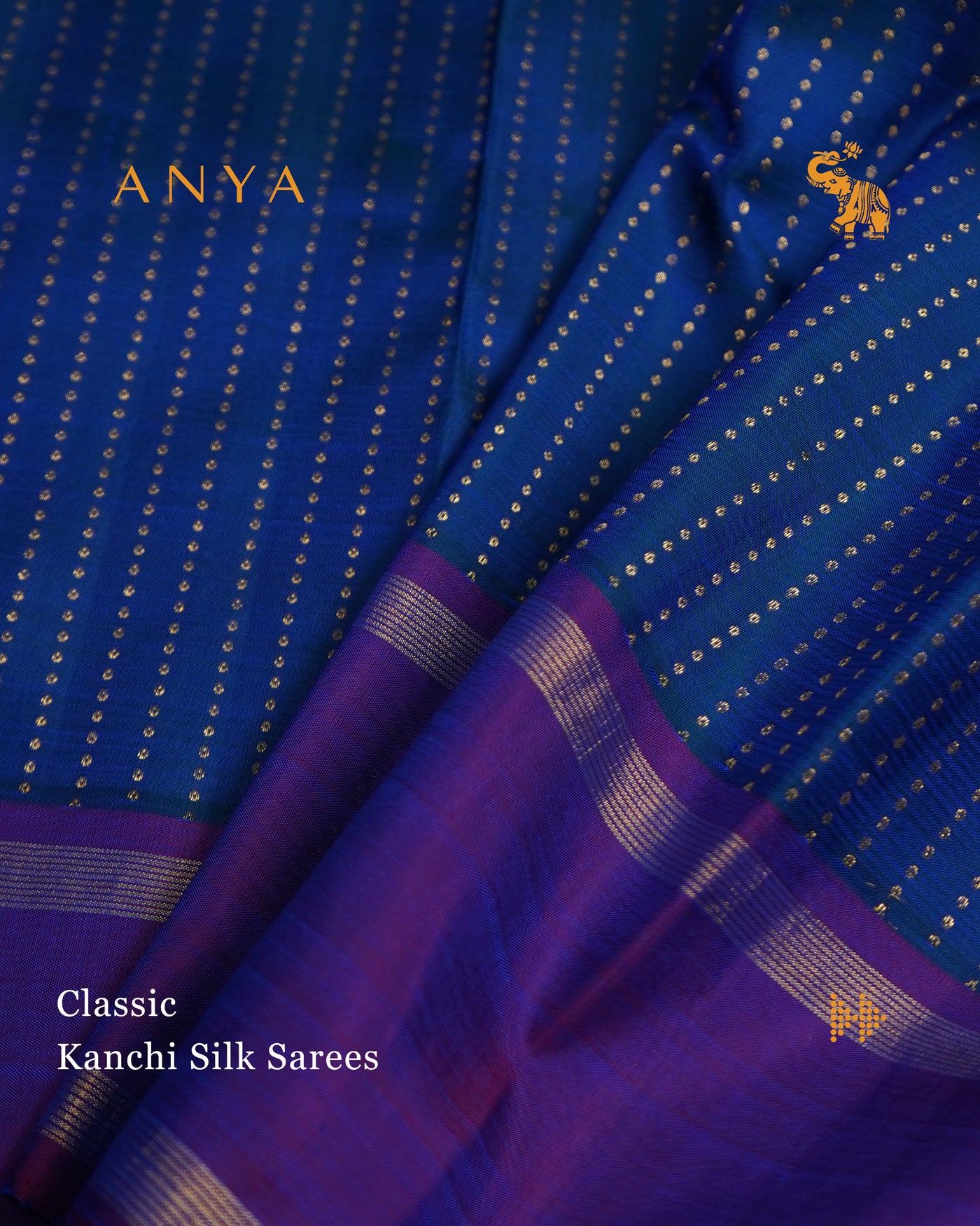 Peacock Blue Kanchi Silk Saree with Chain Dots Design