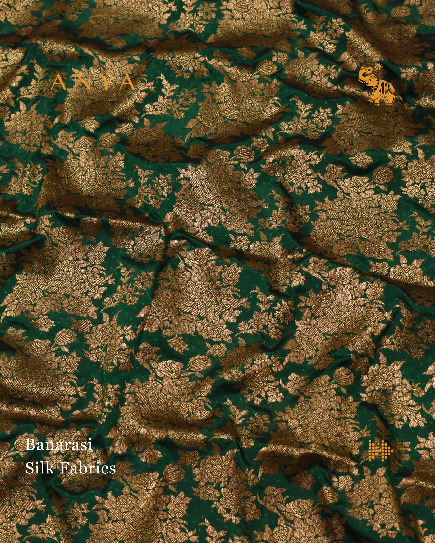 Bottle Green Banarasi Silk Fabric with Antique Floral Butta Design