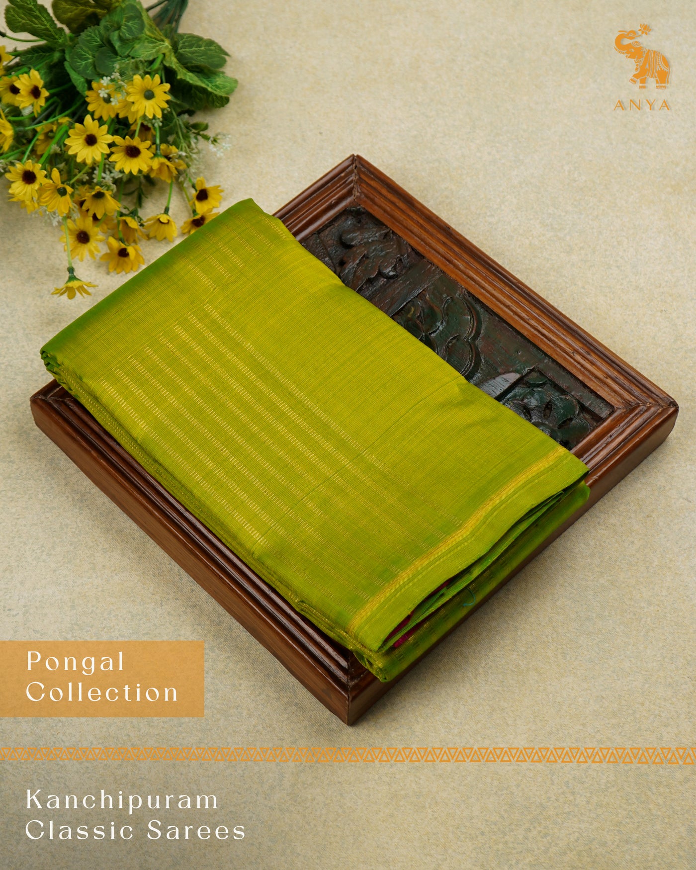 Samagha Green Kanchipuram Silk Saree with Box Zari Design